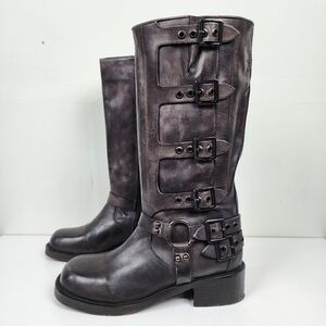 Vintage Foundry Co Black Combat Moto Boots with Buckle Straps, Nwot